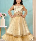 Cream beads art silk a line lehenga choli dupatta