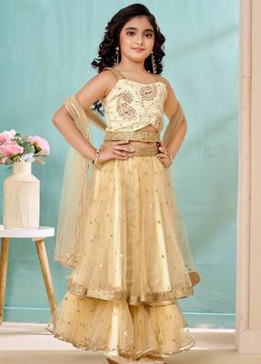 Cream beads art silk a line lehenga choli dupatta 4