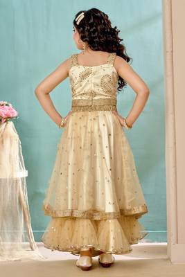 Cream beads art silk a line lehenga choli dupatta 5
