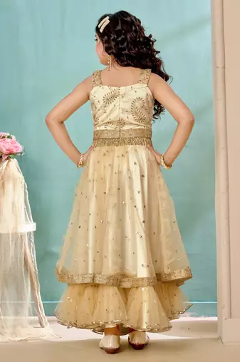 Cream beads art silk a line lehenga choli dupatta