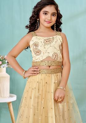 Cream beads art silk a line lehenga choli dupatta 6