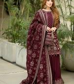 Maroon Faux georgette Heavy Embroidery Work Wedding wear palazzo Pair 