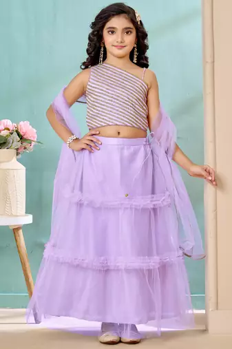 Lilac lace art silk a line lehenga choli dupatta