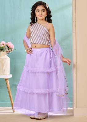 Lilac lace art silk a line lehenga choli dupatta 3