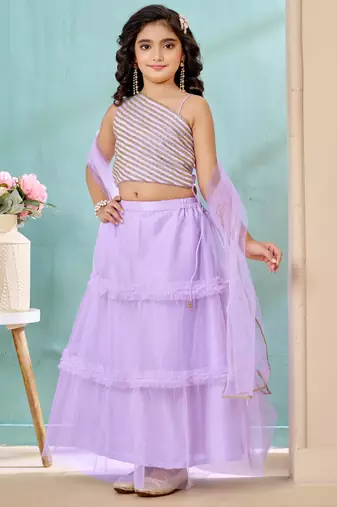 Lilac lace art silk a line lehenga choli dupatta