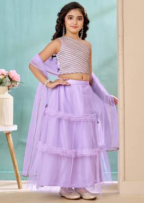 Lilac lace art silk a line lehenga choli dupatta 4