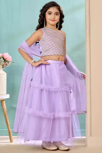 Lilac lace art silk a line lehenga choli dupatta