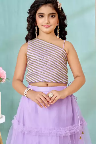 Lilac lace art silk a line lehenga choli dupatta