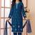 Blue resham embroidery art silk straight cut kids salwar suits
