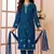 Blue resham embroidery art silk straight cut kids salwar suits