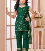 Green  art silk straight cut kids salwar suits