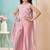 Pink thread work art silk straight cut kids salwar suits