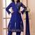 Blue hand embroidery fauxgeorgette straight cut kids salwar suits