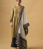 Mustard cotton suit set with embroidered yoke & printed dupatta