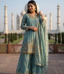 Teal Color Fendy Silk Heavy Embroidery Work Party wear palazzo Pair