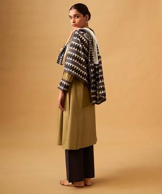 Mustard cotton suit set with embroidered yoke & printed dupatta 2