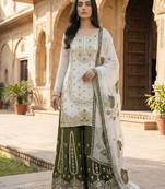 White Color Pure Gimmy Silk Heavy Embroidery Work Wedding wear palazzo pair 