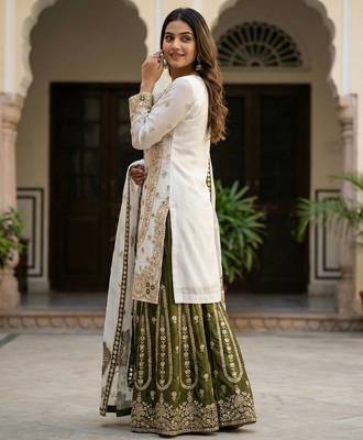 White Color Pure Gimmy Silk Heavy Embroidery Work Wedding wear palazzo pair 2