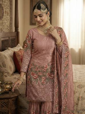 Peach Fendy Silk Wedding wear Embroidery Sharara Set 3