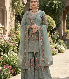 Teal Fendy Silk Wedding wear  Embroidery Sharara Set