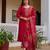 Women's red viscose chanderi silk sequin embroidered kurta pant set with organza dupatta