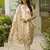 Women's cream viscose silk sequin & stone embroidered kurta pant set with printed silk dupatta