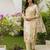 Women's cream viscose silk sequin & stone embroidered kurta pant set with printed silk dupatta
