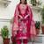 Women's pink chanderi cotton silk embroidered kurta pant set with jacquard dupatta
