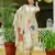 Women's cream viscose silk sequin & stone embroidered kurta pant set with printed silk dupatta