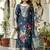 Women's navy blue chanderi cotton silk embroidered kurta pant set with jacquard dupatta