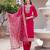 Women's pink viscose chanderi silk kurta pant set with organza dupatta