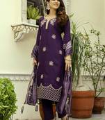 Women's wine viscose chanderi silk embroidered kurta pant set with jacquard organza dupatta