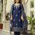 Women's navy blue viscose chanderi silk embroidered kurta pant set with jacquard organza dupatta