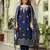Women's navy blue viscose chanderi silk embroidered kurta pant set with jacquard organza dupatta