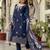 Women's navy blue viscose chanderi silk embroidered kurta pant set with jacquard organza dupatta