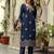 Women's navy blue viscose chanderi silk embroidered kurta pant set with jacquard organza dupatta
