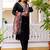 Women's black viscose chanderi silk embroidered kurta pant set with jacquard organza dupatta