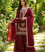 Maron Color Gimmy Silk Embroidery Work Party wear palazzo Set