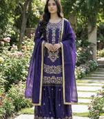 Purple Color Gimmy Silk Embroidery Work Party wear palazzo Set