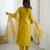Women's yellow viscose silk sequin stone embroidered kurta pant set with organza dupatta