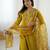 Women's yellow viscose silk sequin stone embroidered kurta pant set with organza dupatta