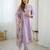 Women's lavender viscose silk sequin stone embroidered kurta pant set with organza dupatta