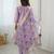 Women's lavender viscose silk sequin stone embroidered kurta pant set with organza dupatta