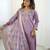 Women's lavender viscose silk sequin stone embroidered kurta pant set with organza dupatta
