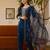 Women's navy blue viscose chanderi sequin embroidered kurta pant set with organza dupatta