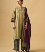 Classic mustard cotton kurta set with printed bottoms