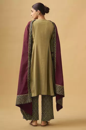 Classic mustard cotton kurta set with printed bottoms