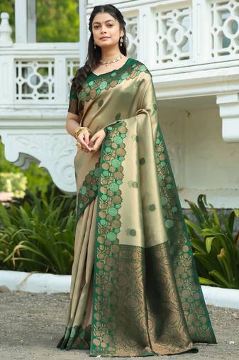 Pista green  soft silk blend banarasi jacuard work designer party wear saree with unstitched blouse piece