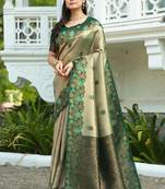 Pista green  soft silk blend banarasi jacuard work designer party wear saree with unstitched blouse piece