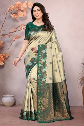 pista green  soft art silk blend banarasi jacuard work designer party wear saree with unstitched blouse piece